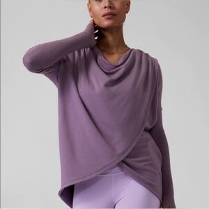 Athleta Purana Wrap Sweatshirt Women’s Large Lilac Hooded Pockets Purple Soft